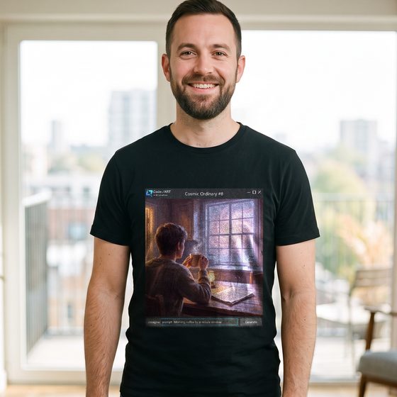 First Coffee, Nebula Window T-shirt